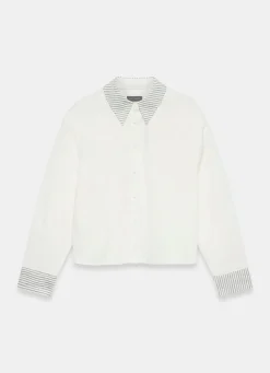 Outlet White Cotton Stripe Detail Cropped Shirt Shirts & Blouses