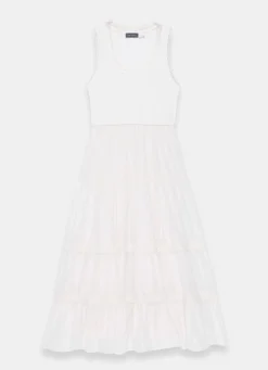 White Crochet Trim Tiered Midi Dress Summer Dresses|Midi Dresses
