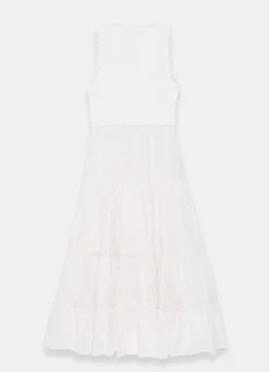 White Crochet Trim Tiered Midi Dress Summer Dresses|Midi Dresses