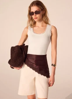 Outlet White Crochet Trim Vest Top T-Shirts|T-Shirts