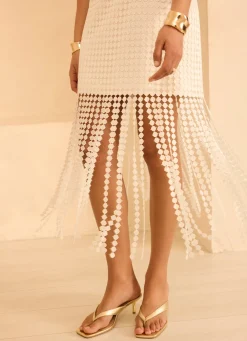 Outlet White Disc Detail Fringed Midi Skirt Mv Limited|Midi Skirts