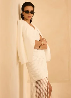 Outlet White Disc Detail Fringed Midi Skirt Mv Limited|Midi Skirts