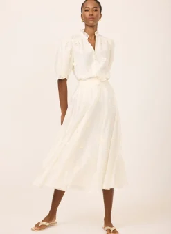 Best White Embroidered Butterfly Detail Midi Skirt Midi Skirts|Skirts