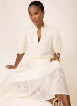 Best White Embroidered Butterfly Detail Midi Skirt Midi Skirts|Skirts