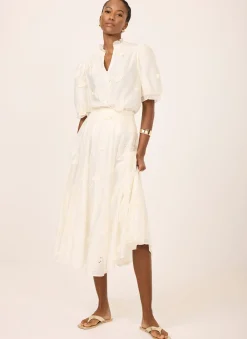 Best White Embroidered Butterfly Detail Midi Skirt Midi Skirts|Skirts