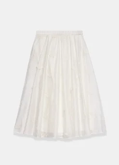 Best White Embroidered Butterfly Detail Midi Skirt Midi Skirts|Skirts