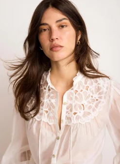 Clearance White Floral Cutwork Detail Blouse Shirts & Blouses|All Tops