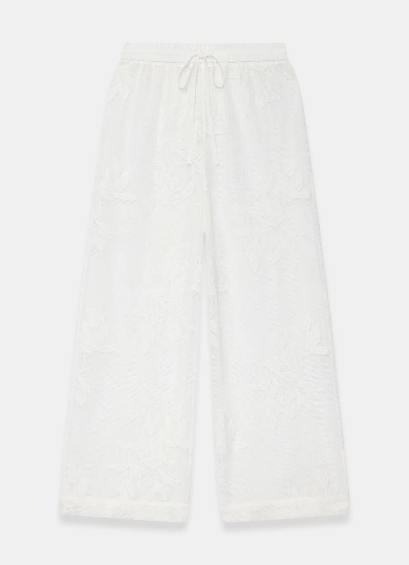 Clearance White Floral Detail Mesh Trousers Wide Leg Trousers|Trousers