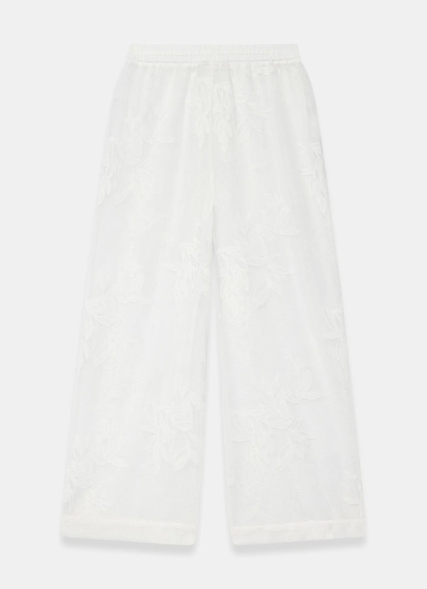 Clearance White Floral Detail Mesh Trousers Wide Leg Trousers|Trousers