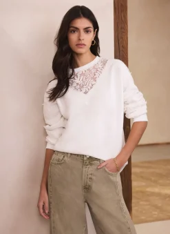 Clearance White Lace Detail Sweatshirt Sweatshirts|Sweatshirts