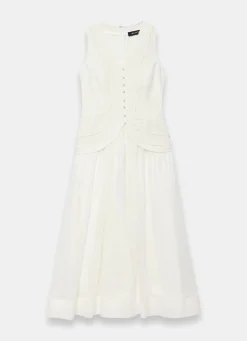Hot White Linen Blend Waistcoat Maxi Dress Occasion Dresses|Occasion Dresses