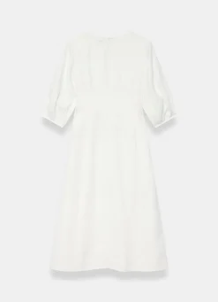 Hot White Linen Puff Sleeve Midi Dress Summer Dresses|Midi Dresses