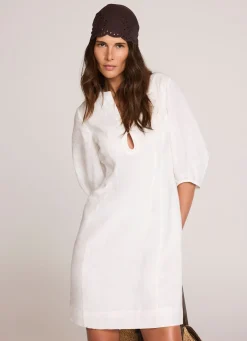 Clearance White Linen Puff Sleeve Mini Dress Summer Dresses|Mini Dresses