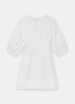 Clearance White Linen Puff Sleeve Mini Dress Summer Dresses|Mini Dresses