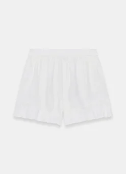 Sale White Linen Ruffle Trim Shorts Shorts|Trousers