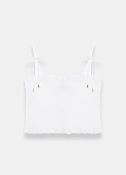 Online White Linen Shirred Top All Tops|Tops