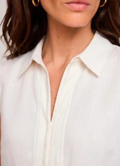 New White Linen Sleeveless Shirt Shirts & Blouses|All Tops