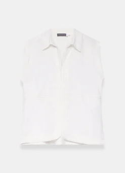 New White Linen Sleeveless Shirt Shirts & Blouses|All Tops