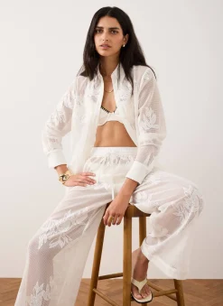 Outlet White Mesh Embroidered Shirt Shirts & Blouses