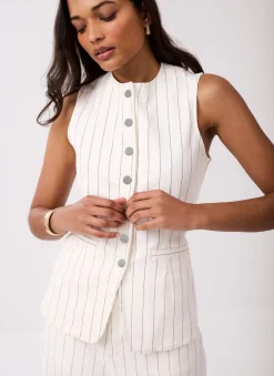 Hot White Pinstripe Denim Waistcoat Waistcoats|Jackets