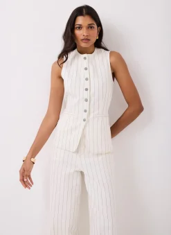 Hot White Pinstripe Denim Waistcoat Waistcoats|Jackets
