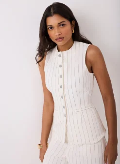 Hot White Pinstripe Denim Waistcoat Waistcoats|Jackets