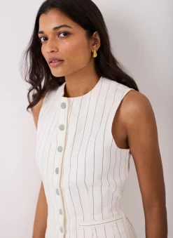 Hot White Pinstripe Denim Waistcoat Waistcoats|Jackets