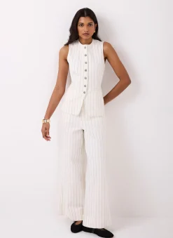 White Pinstripe Wide Jeans Jeans|Wide Leg Jeans