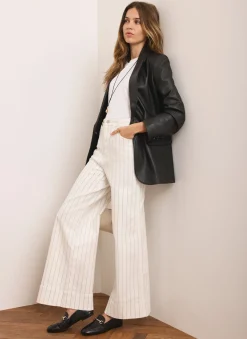 White Pinstripe Wide Jeans Jeans|Wide Leg Jeans