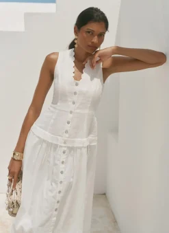 New White Ramie Drop Waist Midi Dress Summer Dresses|Midi Dresses