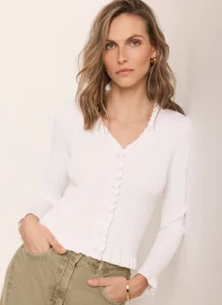 Clearance White Ruffle Detail Cardigan Cardigans|Jumpers & Cardigans
