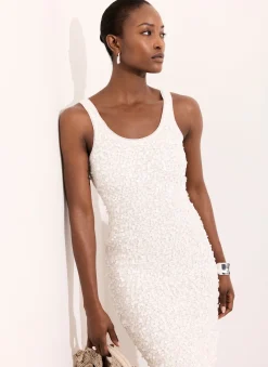 Discount White Sequin Mesh Midi Dress Summer Dresses|Midi Dresses