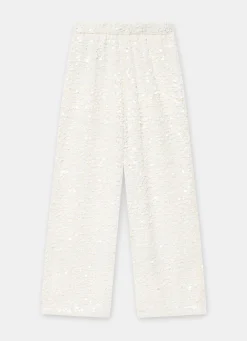 Hot White Sequin Wide Beach Trousers Wide Leg Trousers|Trousers