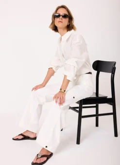 Sale White Utility Chino Wide Leg Trousers Wide Leg Trousers|Trousers