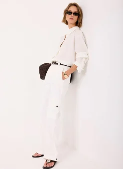 Sale White Utility Chino Wide Leg Trousers Wide Leg Trousers|Trousers