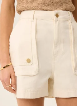 Sale White Utility Pocket Detail Denim Shorts Wide Leg Trousers|Shorts