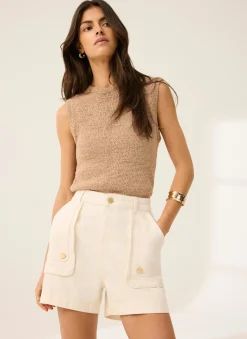 Sale White Utility Pocket Detail Denim Shorts Wide Leg Trousers|Shorts
