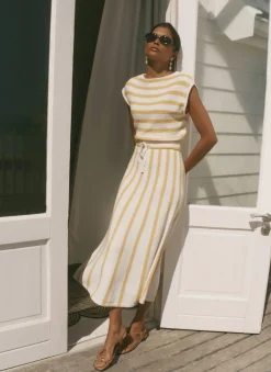 Best Cotton Blend Striped Midi Dress Summer Dresses|Midi Dresses
