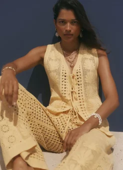 Hot Crochet Shell Tie Front Top All Tops|Tops