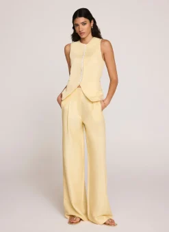 Clearance Linen Blend Pleated Wide Leg Trousers Wide Leg Trousers|Trousers