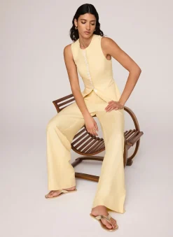 Clearance Linen Blend Pleated Wide Leg Trousers Wide Leg Trousers|Trousers