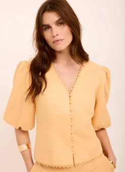 Online Linen Puff Sleeve Top All Tops|Tops