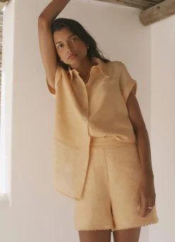 New Linen Scallop Hem Shorts Shorts|Trousers