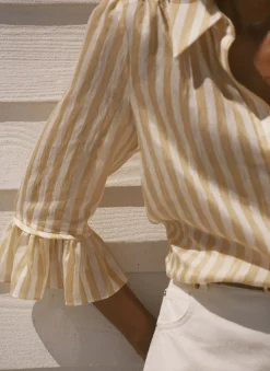 New Striped Ruffle Detail Shirt Shirts & Blouses|All Tops